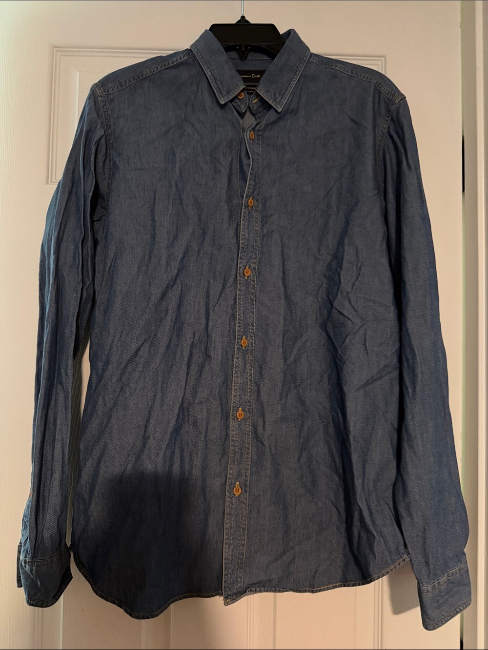 Massimo Dutti Men's Denim Button-Down Shirt - Indigo Blue